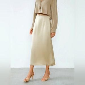 Front Tie Satin Long Skirt